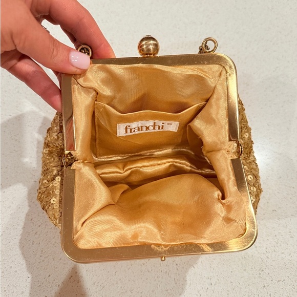 Gold Sequin Evening Clutch with Structured Frame - Picture 4 of 5